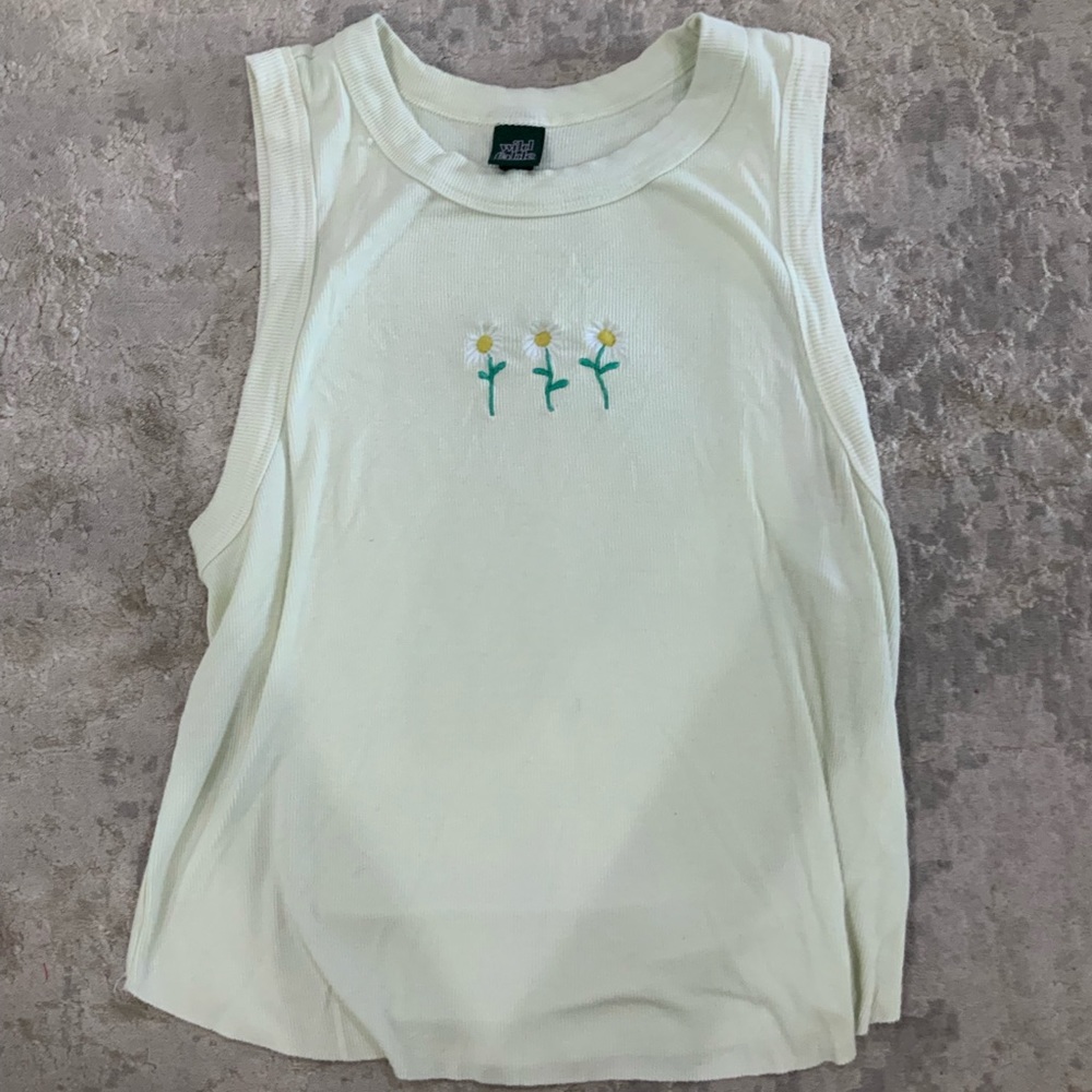 embroidered flower yellow tank